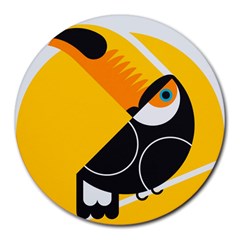 Cute Toucan Bird Cartoon Yellow Black Round Mousepads