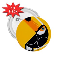 Cute Toucan Bird Cartoon Yellow Black 2 25  Buttons (10 Pack) 