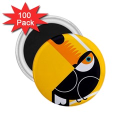 Cute Toucan Bird Cartoon Yellow Black 2 25  Magnets (100 Pack) 