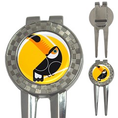 Cute Toucan Bird Cartoon Yellow Black 3-in-1 Golf Divots