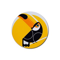 Cute Toucan Bird Cartoon Yellow Black Rubber Coaster (round) 