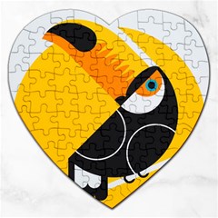 Cute Toucan Bird Cartoon Yellow Black Jigsaw Puzzle (heart) by Mariart