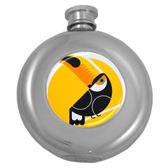 Cute Toucan Bird Cartoon Yellow Black Round Hip Flask (5 Oz) by Mariart