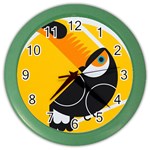 Cute Toucan Bird Cartoon Yellow Black Color Wall Clocks Front