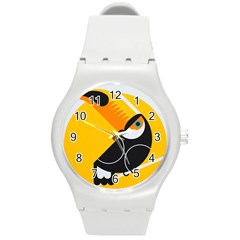 Cute Toucan Bird Cartoon Yellow Black Round Plastic Sport Watch (m)