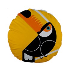 Cute Toucan Bird Cartoon Yellow Black Standard 15  Premium Round Cushions by Mariart