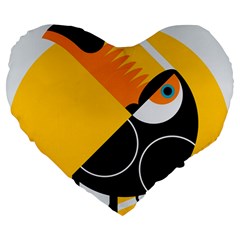 Cute Toucan Bird Cartoon Yellow Black Large 19  Premium Heart Shape Cushions by Mariart