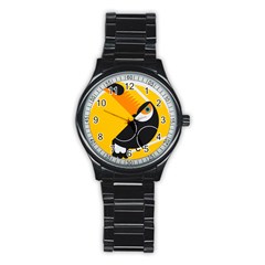 Cute Toucan Bird Cartoon Yellow Black Stainless Steel Round Watch by Mariart