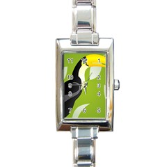 Cute Toucan Bird Cartoon Fly Yellow Green Black Animals Rectangle Italian Charm Watch