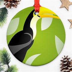 Cute Toucan Bird Cartoon Fly Yellow Green Black Animals Ornament (round)