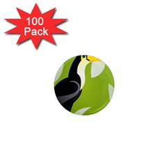 Cute Toucan Bird Cartoon Fly Yellow Green Black Animals 1  Mini Magnets (100 Pack)  by Mariart