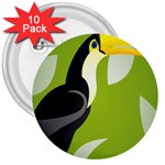 Cute Toucan Bird Cartoon Fly Yellow Green Black Animals 3  Buttons (10 pack)  Front