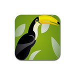 Cute Toucan Bird Cartoon Fly Yellow Green Black Animals Rubber Square Coaster (4 pack)  Front