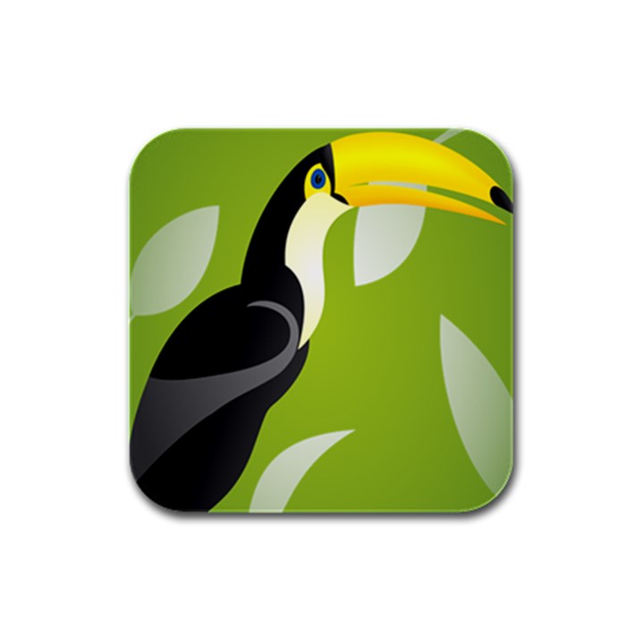 Cute Toucan Bird Cartoon Fly Yellow Green Black Animals Rubber Square Coaster (4 pack) 