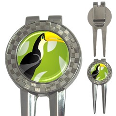 Cute Toucan Bird Cartoon Fly Yellow Green Black Animals 3-in-1 Golf Divots