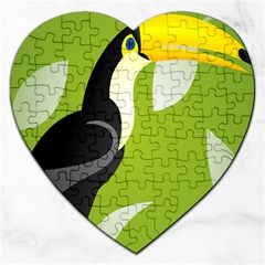 Cute Toucan Bird Cartoon Fly Yellow Green Black Animals Jigsaw Puzzle (heart) by Mariart