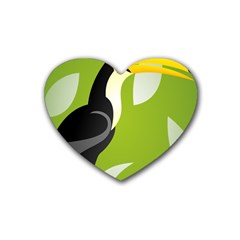 Cute Toucan Bird Cartoon Fly Yellow Green Black Animals Heart Coaster (4 Pack)  by Mariart