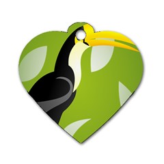 Cute Toucan Bird Cartoon Fly Yellow Green Black Animals Dog Tag Heart (two Sides)