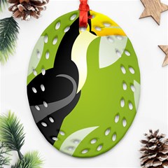 Cute Toucan Bird Cartoon Fly Yellow Green Black Animals Ornament (oval Filigree)