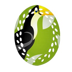 Cute Toucan Bird Cartoon Fly Yellow Green Black Animals Oval Filigree Ornament (two Sides)