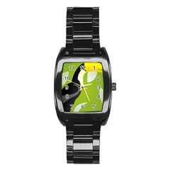 Cute Toucan Bird Cartoon Fly Yellow Green Black Animals Stainless Steel Barrel Watch by Mariart