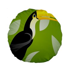 Cute Toucan Bird Cartoon Fly Yellow Green Black Animals Standard 15  Premium Flano Round Cushions