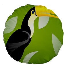 Cute Toucan Bird Cartoon Fly Yellow Green Black Animals Large 18  Premium Flano Round Cushions by Mariart