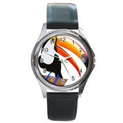 Cute Toucan Bird Cartoon Fly Round Metal Watch