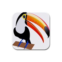 Cute Toucan Bird Cartoon Fly Rubber Square Coaster (4 Pack)  by Mariart