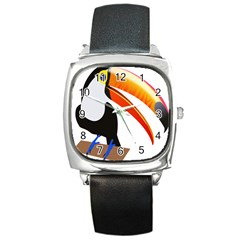 Cute Toucan Bird Cartoon Fly Square Metal Watch by Mariart