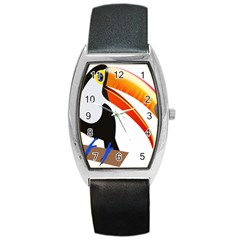 Cute Toucan Bird Cartoon Fly Barrel Style Metal Watch by Mariart