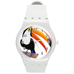 Cute Toucan Bird Cartoon Fly Round Plastic Sport Watch (m)