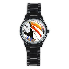 Cute Toucan Bird Cartoon Fly Stainless Steel Round Watch