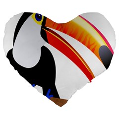 Cute Toucan Bird Cartoon Fly Large 19  Premium Flano Heart Shape Cushions by Mariart