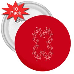 Cycles Bike White Red Sport 3  Buttons (10 Pack) 