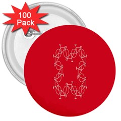 Cycles Bike White Red Sport 3  Buttons (100 Pack) 