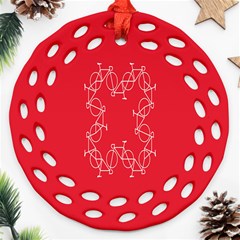 Cycles Bike White Red Sport Ornament (round Filigree) by Mariart