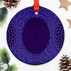 Flower Floral Sunflower Blue Purple Leaf Wave Chevron Beauty Sexy Ornament (round) by Mariart