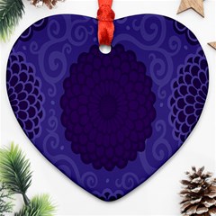 Flower Floral Sunflower Blue Purple Leaf Wave Chevron Beauty Sexy Heart Ornament (two Sides)