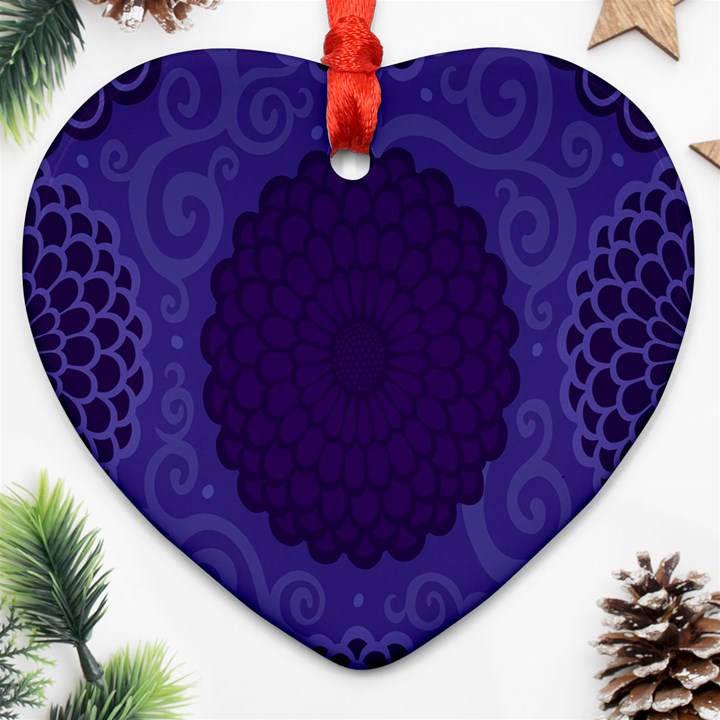 Flower Floral Sunflower Blue Purple Leaf Wave Chevron Beauty Sexy Heart Ornament (Two Sides)