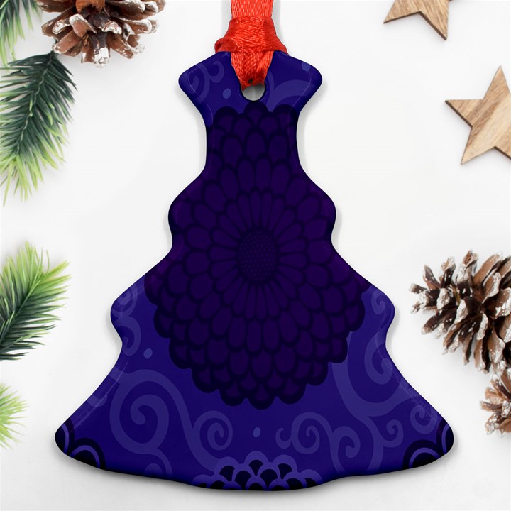 Flower Floral Sunflower Blue Purple Leaf Wave Chevron Beauty Sexy Ornament (Christmas Tree) 