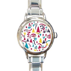 Eye Triangle Wave Chevron Red Yellow Blue Round Italian Charm Watch by Mariart