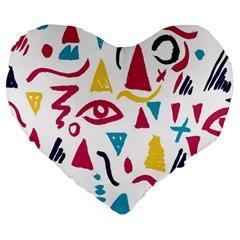 Eye Triangle Wave Chevron Red Yellow Blue Large 19  Premium Flano Heart Shape Cushions