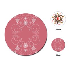 Flower Floral Leaf Pink Star Sunflower Playing Cards (round)  by Mariart