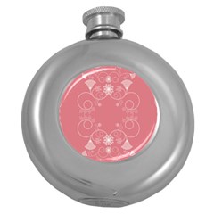 Flower Floral Leaf Pink Star Sunflower Round Hip Flask (5 Oz)