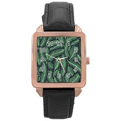 Coconut Leaves Summer Green Rose Gold Leather Watch 