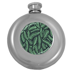 Coconut Leaves Summer Green Round Hip Flask (5 Oz) by Mariart