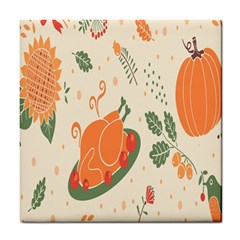 Happy Thanksgiving Chicken Bird Flower Floral Pumpkin Sunflower Tile Coasters