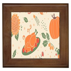 Happy Thanksgiving Chicken Bird Flower Floral Pumpkin Sunflower Framed Tiles