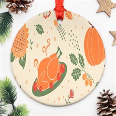 Happy Thanksgiving Chicken Bird Flower Floral Pumpkin Sunflower Ornament (round)